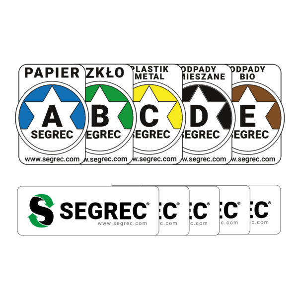 SEGREC Zestaw 10 Naklejek Classic na 5 koszy [SEGREC ABCDE + 5 firmowych]