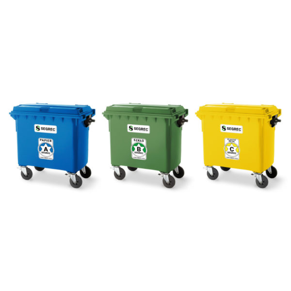 SEGREC Zestaw 3 Kosze 660L Premium (Na Papier, Szkło, Plastik/Metal)