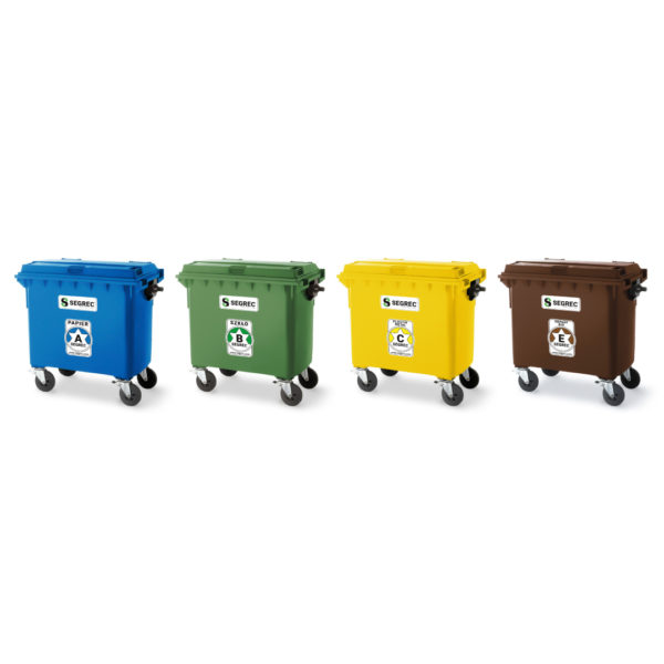 SEGREC Zestaw 4 Kosze 660L Premium (Papier Szkło Plastik/Metal Odpady Bio)